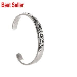 Stainless Steel Celtic Floral Cuff Bracelet Vintage Medieval Pattern